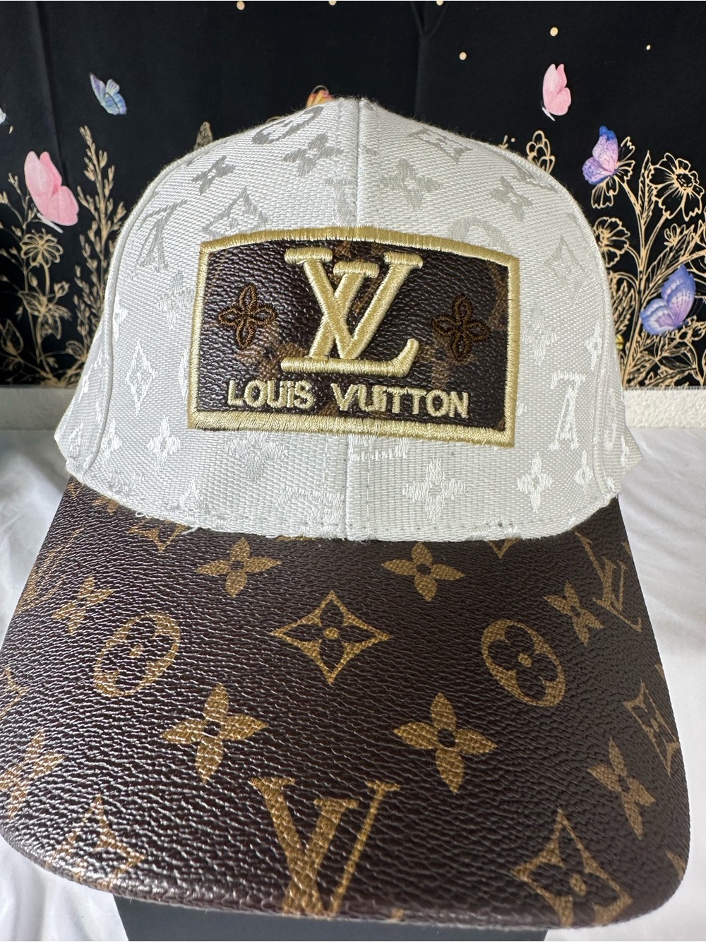 Fashion Luxury White & Brown Monogram Patch Cap (Unisex)